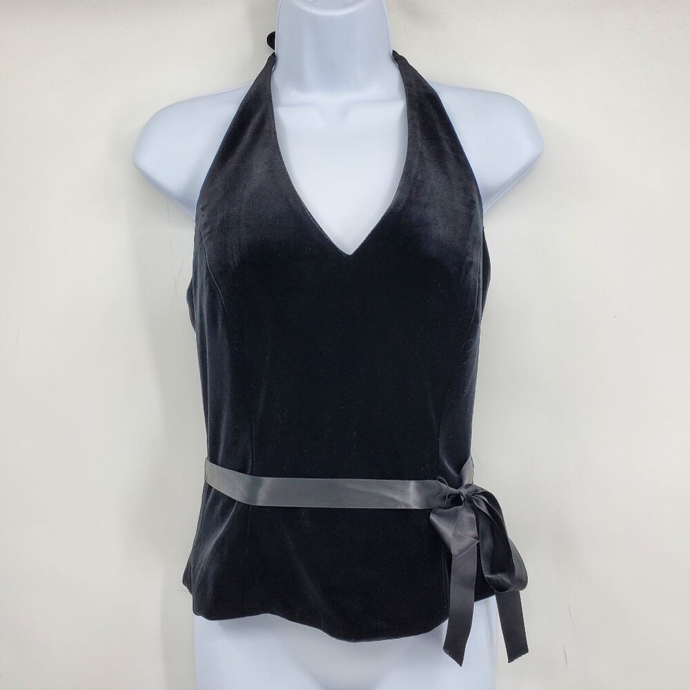Xscape by‎ Joanna Chen Halter Neck Black Velevet Y2K Whimsigoth Witchy Top Shirt